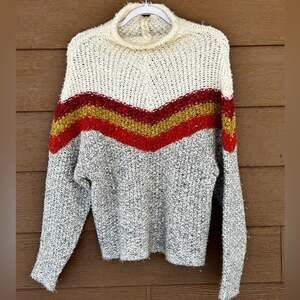 Free People Oversized Multicolor Chevron Knit Turtleneck Sweater